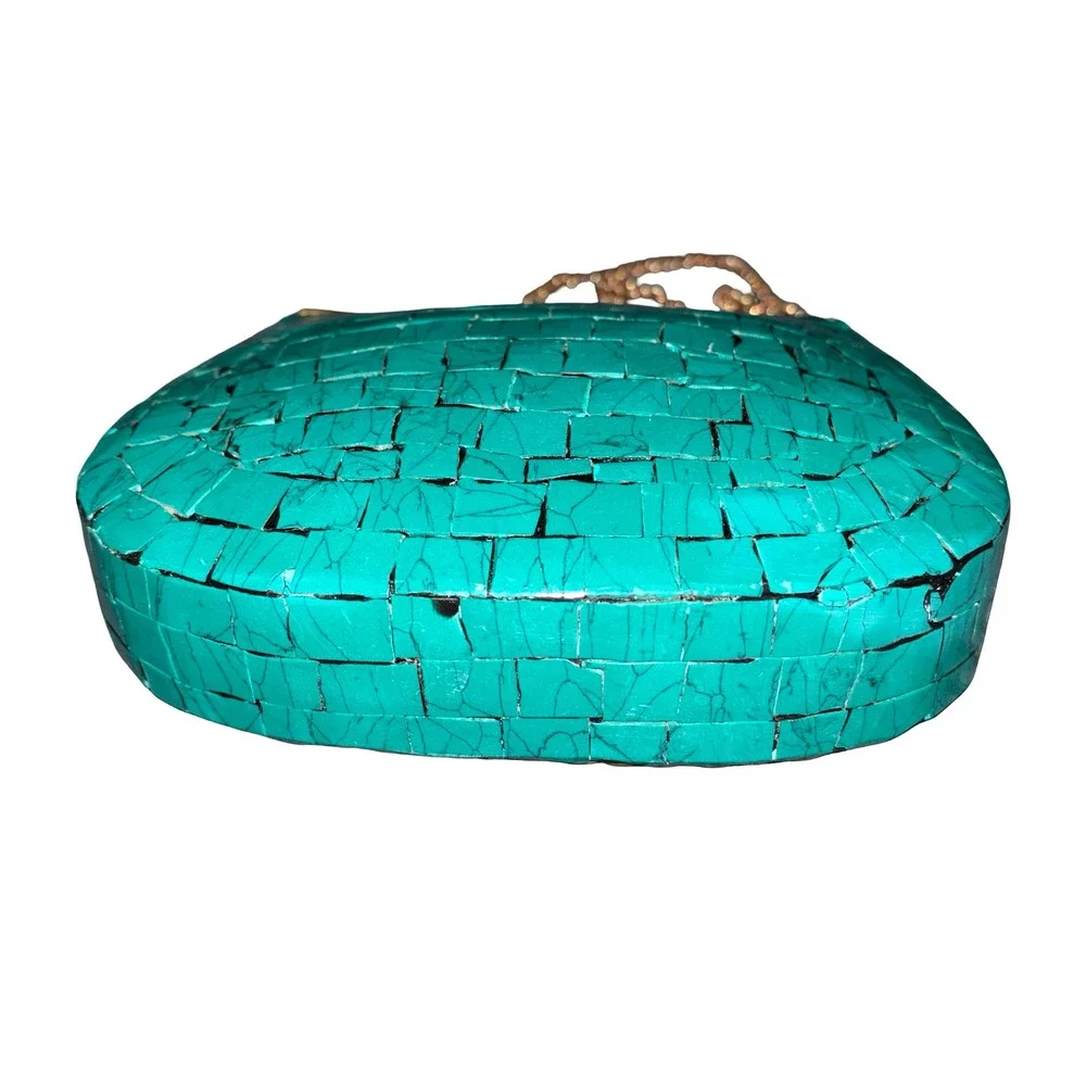 Ramla Handmade Moroccan Turquoise Tile Mosaic Clutch Crossbody Bag Artisan Boho